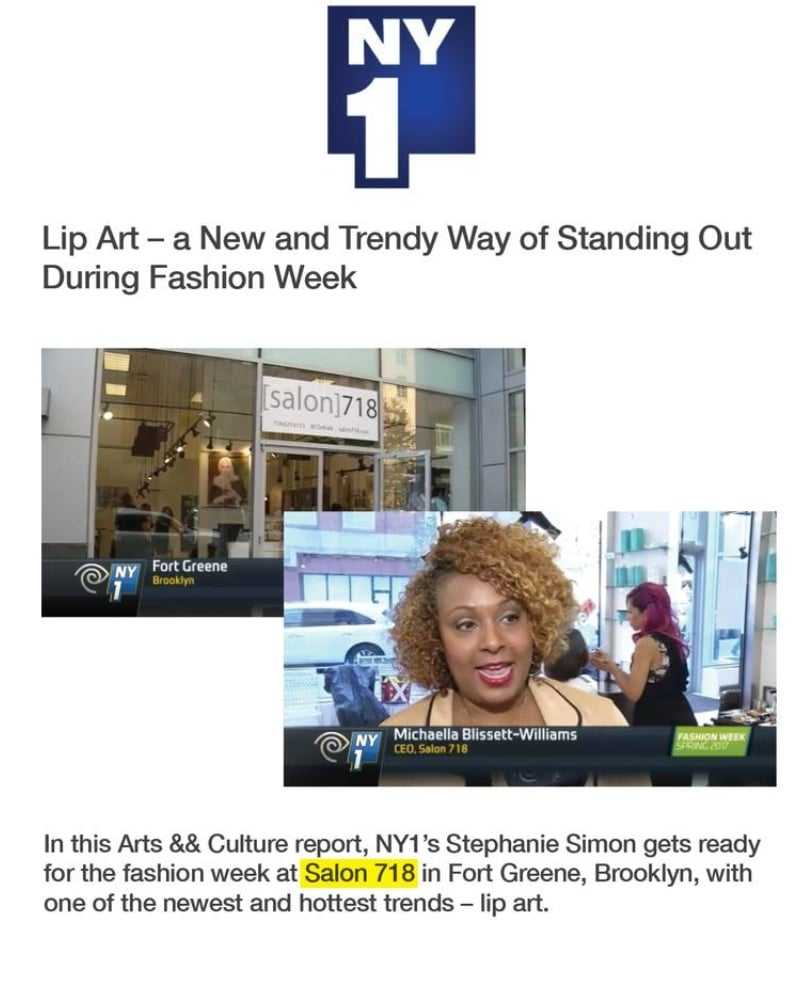 NY1 Arts & Culture report on lip art trend at Salon 718, Brooklyn during Fashion Week.