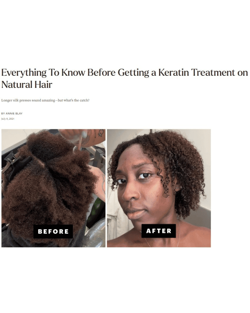 Before and after of keratin treatment on natural hair.