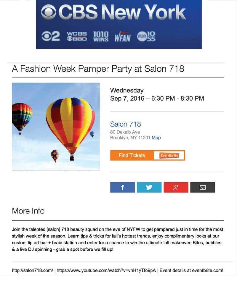 Pamper Party at Salon 718 with hot air balloons, DJ, and beauty tips on Sep 7, 2016, NY.