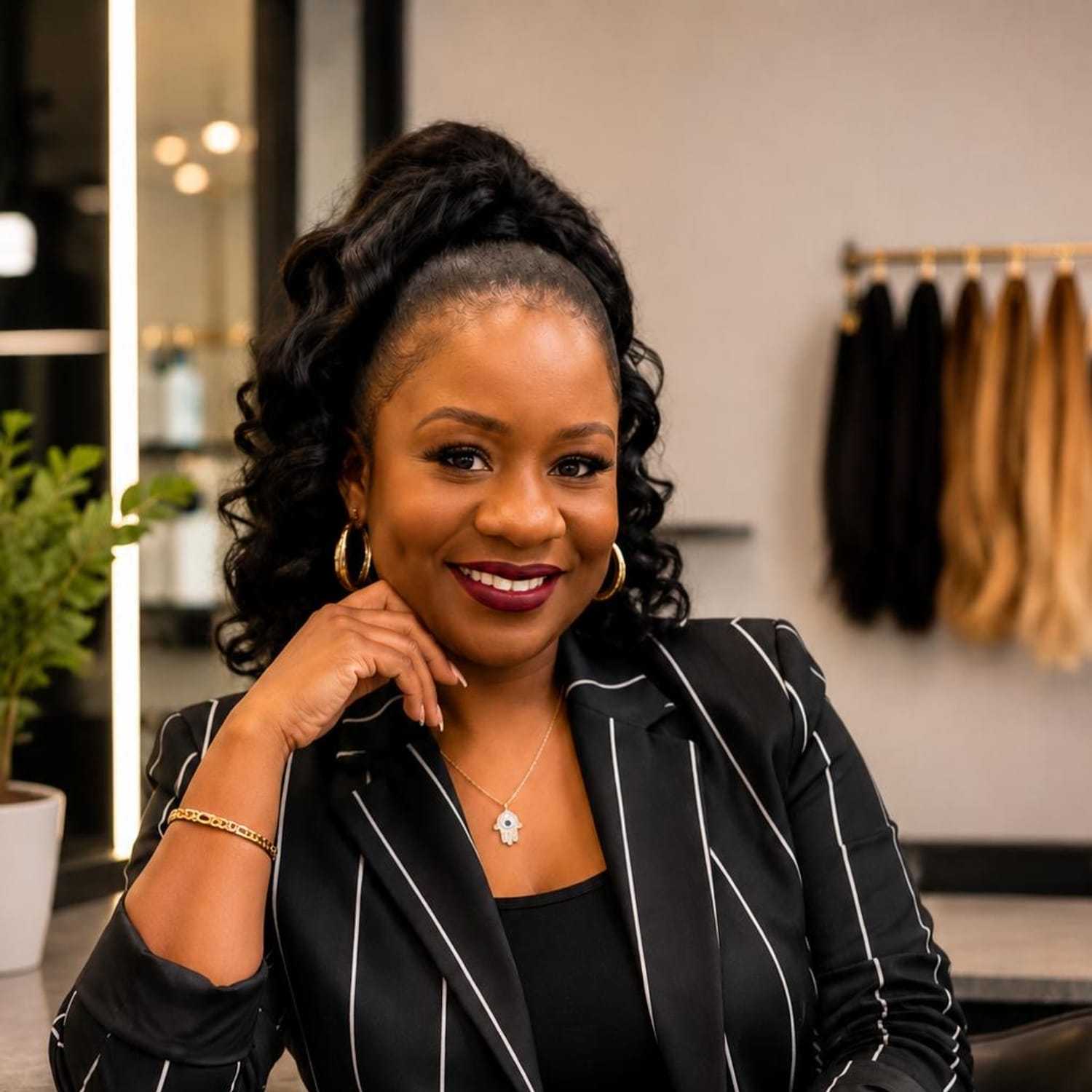Portrait of Tayo, a professional stylist at [salon] 718, showcasing their expertise and style.