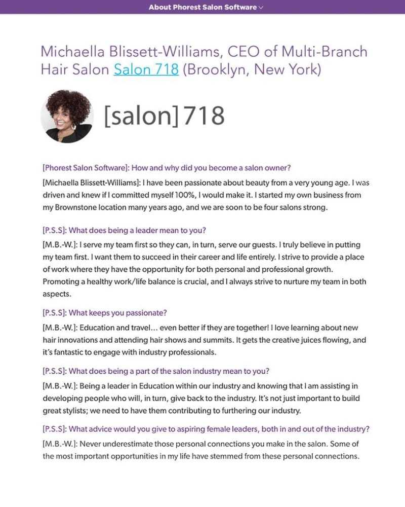 CEO Michaella Blissett-Williams of Salon 718 discusses leadership, passion, and career advice.